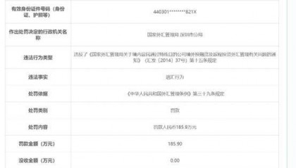 又一例!个人设立海外公司被外汇局罚款185.9万元